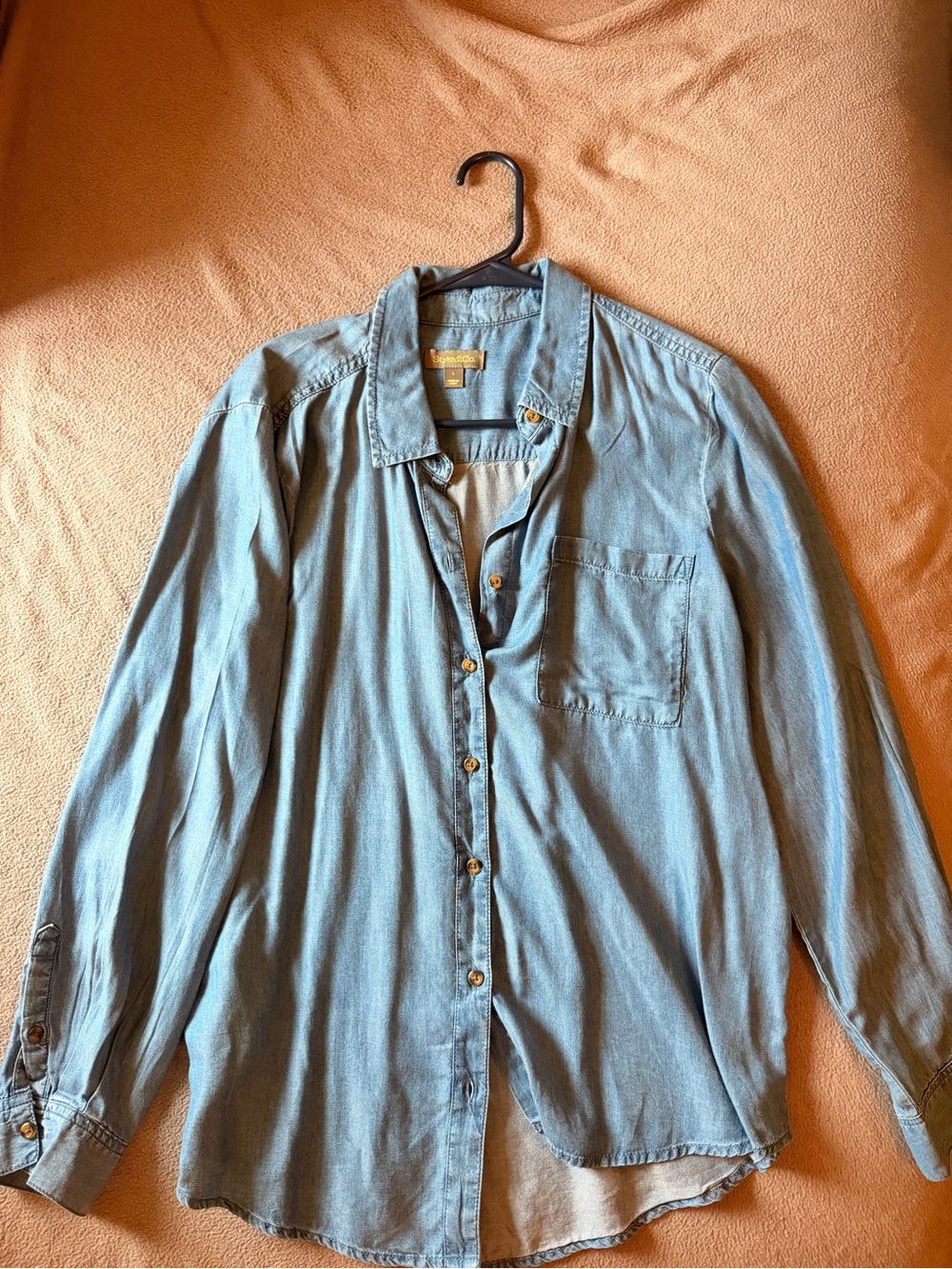 Light Blue Women’s Denim-Style Button-Up Shirt